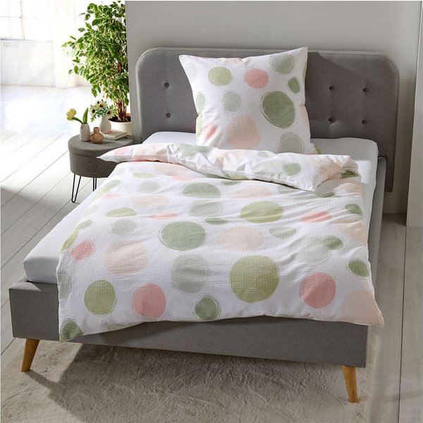TRAUMSCHLAF Bettwäsche Kreise, Seersucker, 2 teilig, ideale Sommerbettwäsche in herrlicher Seersucker Qualität
