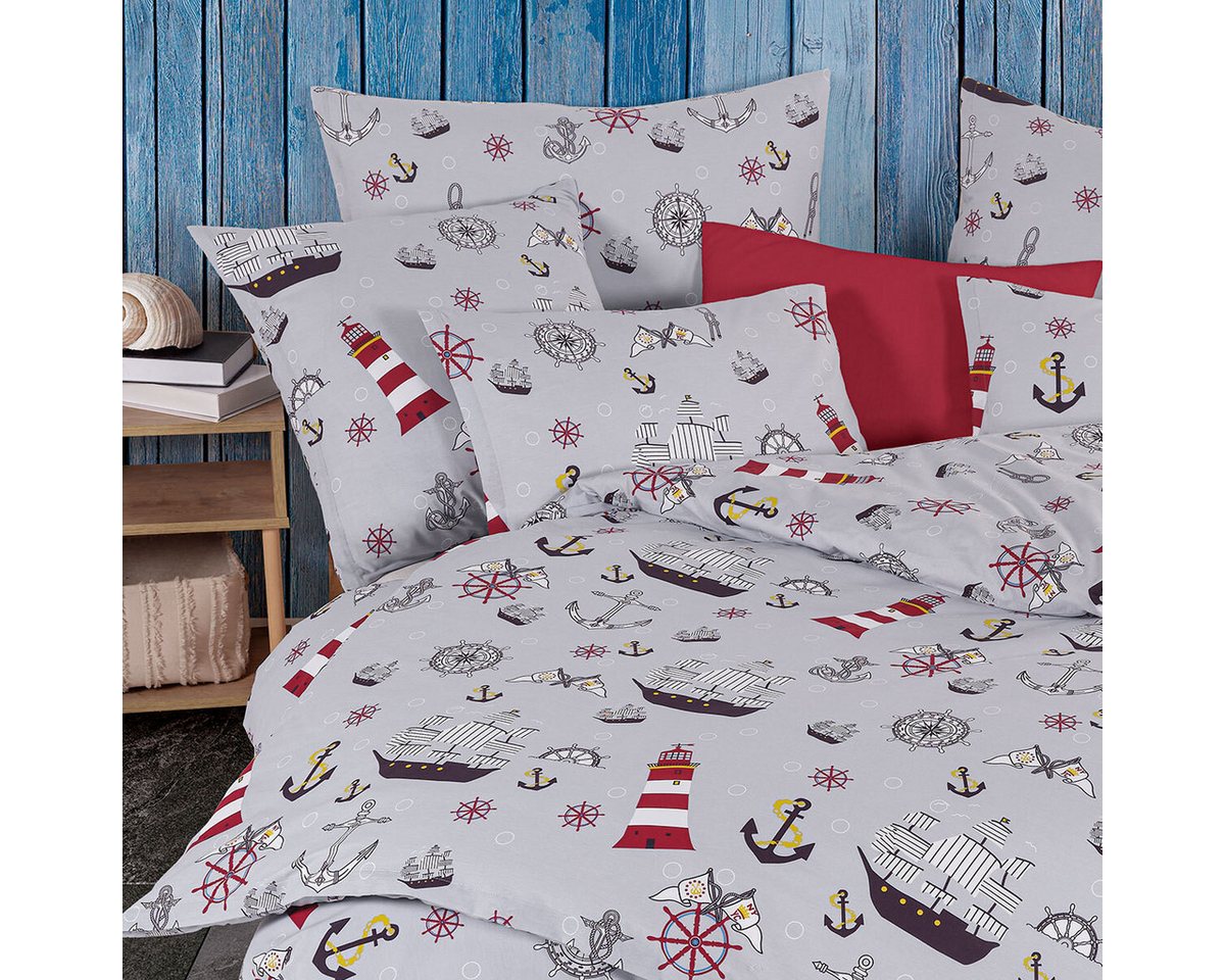 TRAUMSCHLAF Bettwäsche Marine, Renforce, 2 teilig, maritimes Design auf 100% Baumwolle – Bild 2 von 4
