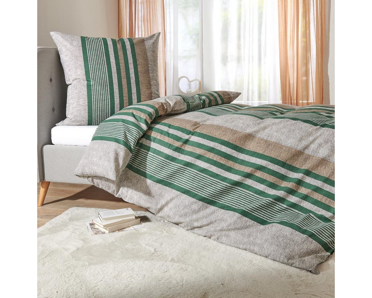 TRAUMSCHLAF Bettwäsche Mountain Stripe Forest, Flanell, 2 teilig, hochwertige Flanell Qualität, besonders flauschig – Bild 2 von 4