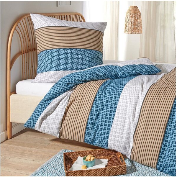 TRAUMSCHLAF Bettwäsche Nordic Stripe Blue, Flanell, 2 teilig, hochwertige Flanell Qualität