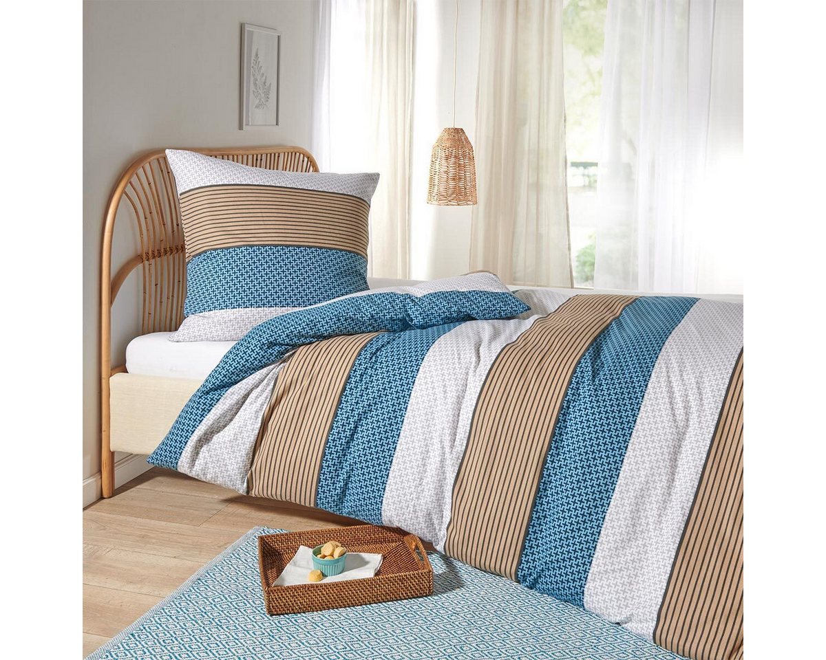 TRAUMSCHLAF Bettwäsche Nordic Stripe Blue, Flanell, 2 teilig, hochwertige Flanell Qualität – Bild 2 von 4