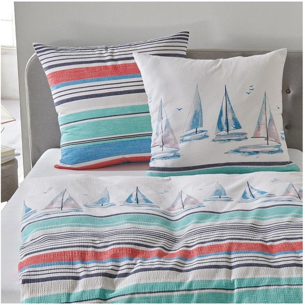 TRAUMSCHLAF Bettwäsche Segelschiff, Seersucker, 2 teilig, ideale Sommerbettwäsche im maritimen Look