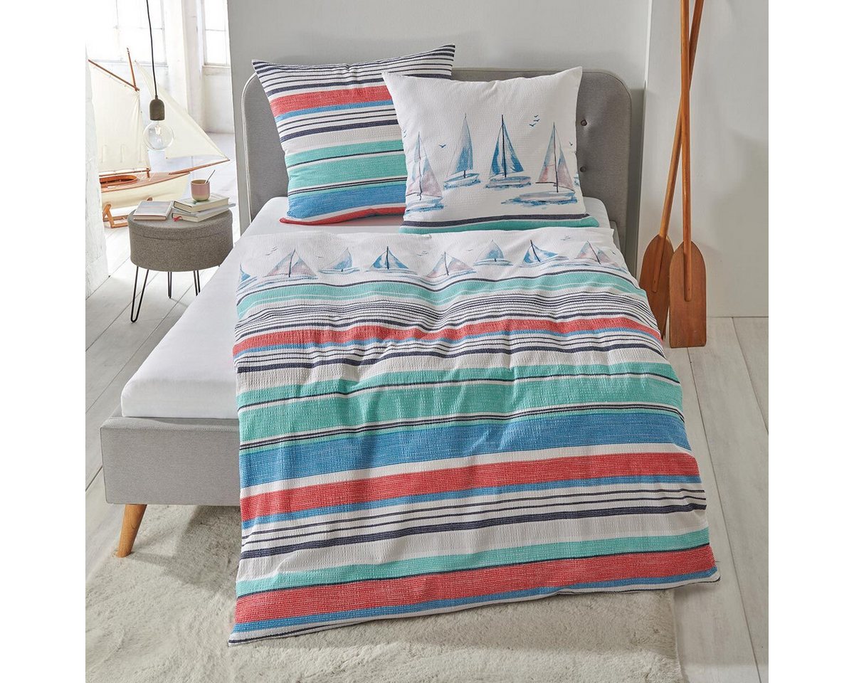 TRAUMSCHLAF Bettwäsche Segelschiff, Seersucker, 2 teilig, ideale Sommerbettwäsche im maritimen Look – Bild 2 von 4