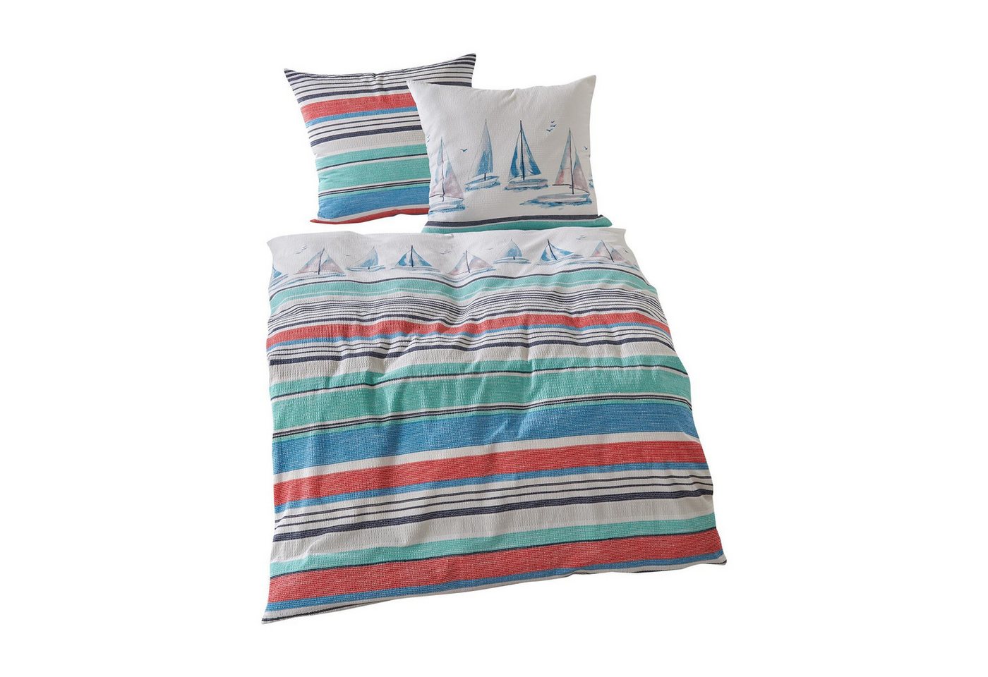 TRAUMSCHLAF Bettwäsche Segelschiff, Seersucker, 2 teilig, ideale Sommerbettwäsche im maritimen Look – Bild 4 von 4