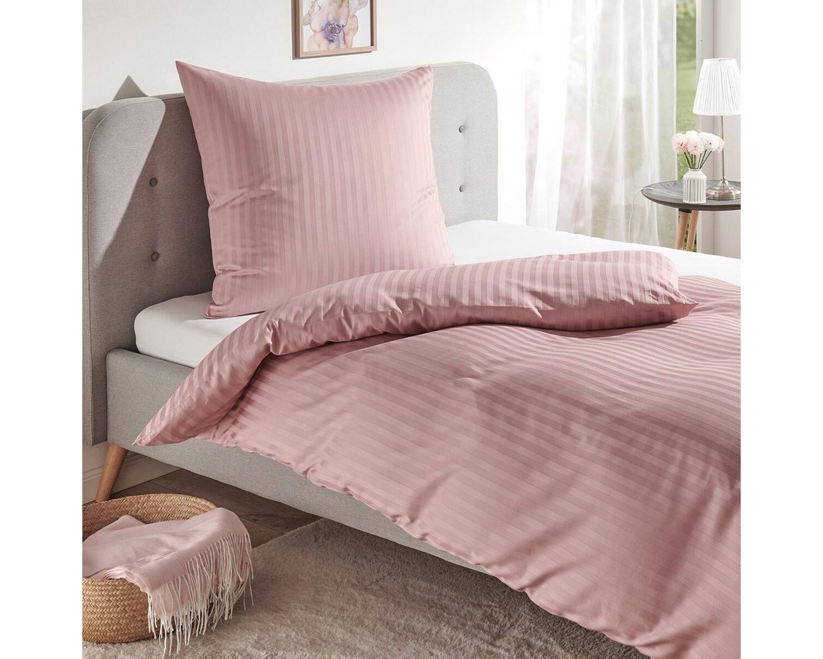 TRAUMSCHLAF Bettwäsche Stripe, Mako Satin, 3 teilig, hochwertige Satin Bettwäsche – Bild 2 von 5