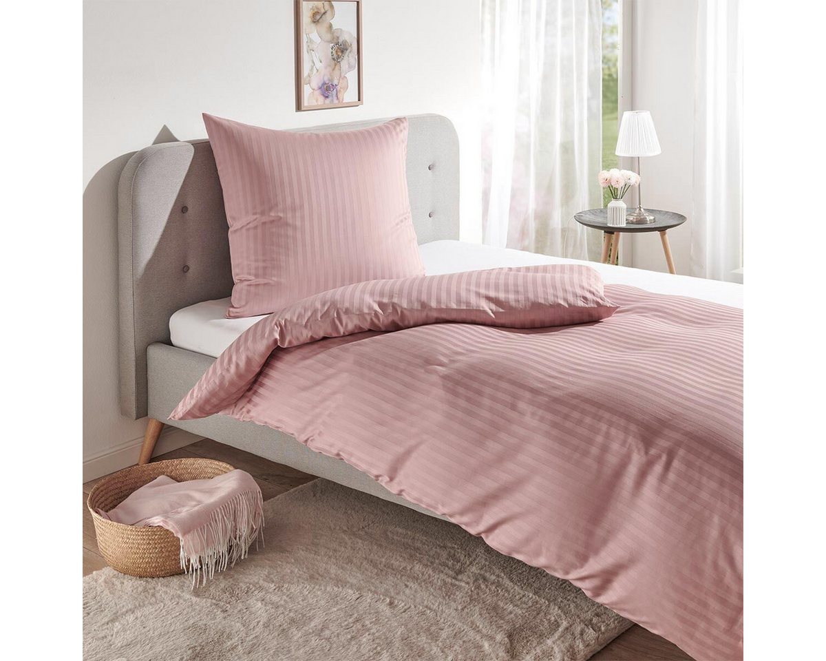 TRAUMSCHLAF Bettwäsche Stripe, Mako Satin, 2 teilig, hochwertige Satin Bettwäsche – Bild 3 von 5