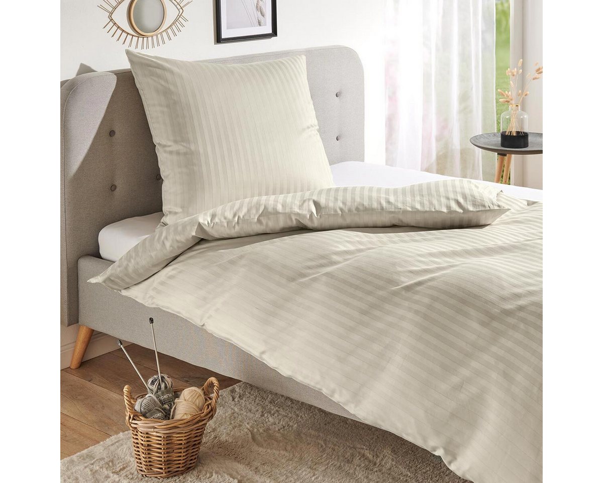 TRAUMSCHLAF Bettwäsche Stripe, Mako Satin, 3 teilig, hochwertige Satin Bettwäsche – Bild 2 von 5