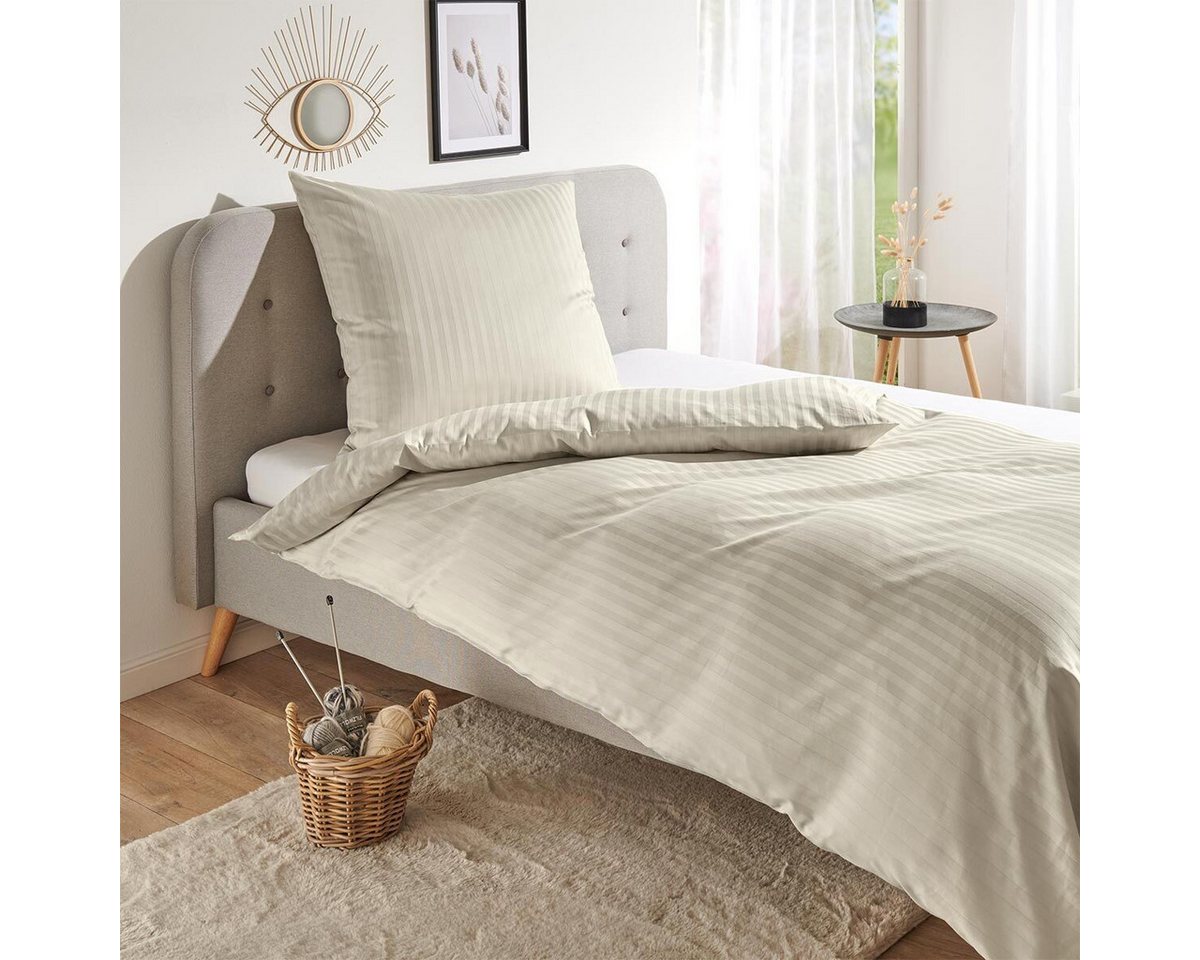 TRAUMSCHLAF Bettwäsche Stripe, Mako Satin, 3 teilig, hochwertige Satin Bettwäsche – Bild 3 von 5