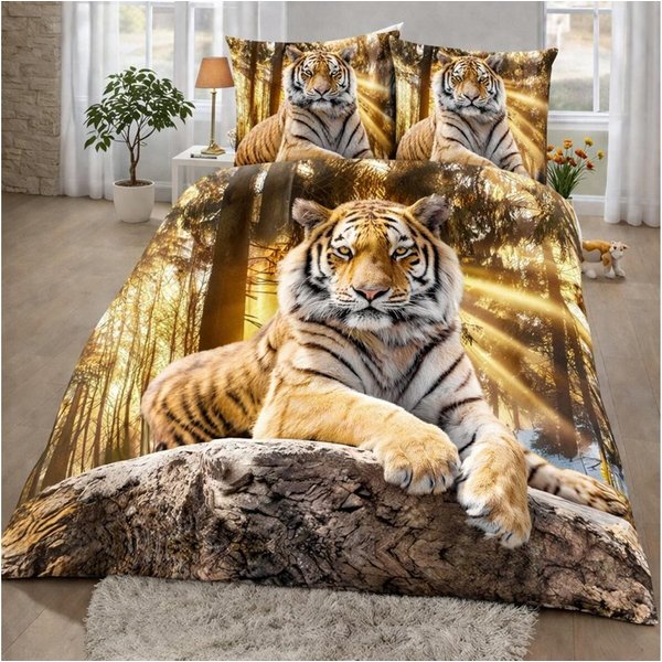TRAUMSCHLAF Bettwäsche Tiger, Renforce, 2 teilig, herrliches Design in strapazierfähiger Qualität