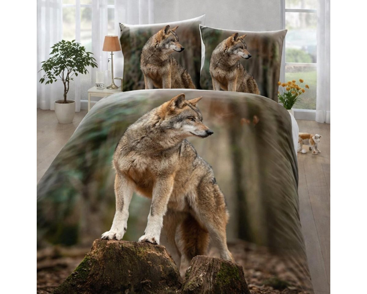 TRAUMSCHLAF Bettwäsche Wolf, Renforce, 2 teilig, tierisches Design in strapazierfähiger Qualität – Bild 2 von 4