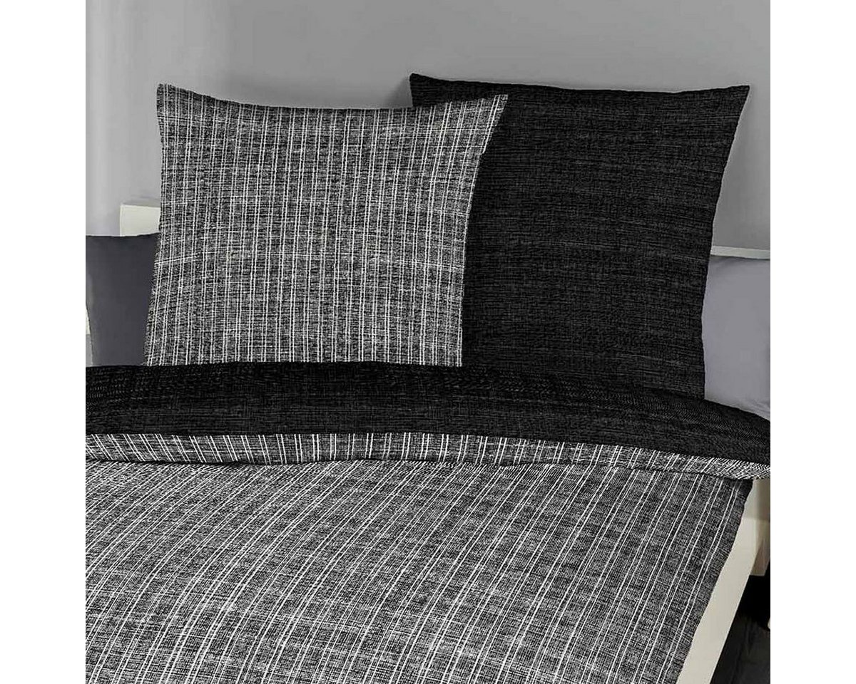 TRAUMSCHLAF Bettwäsche Zeitlos Winterblack, Biber, 2 teilig, kuschlig warme Biberwäsche mit feinem Design – Bild 2 von 4