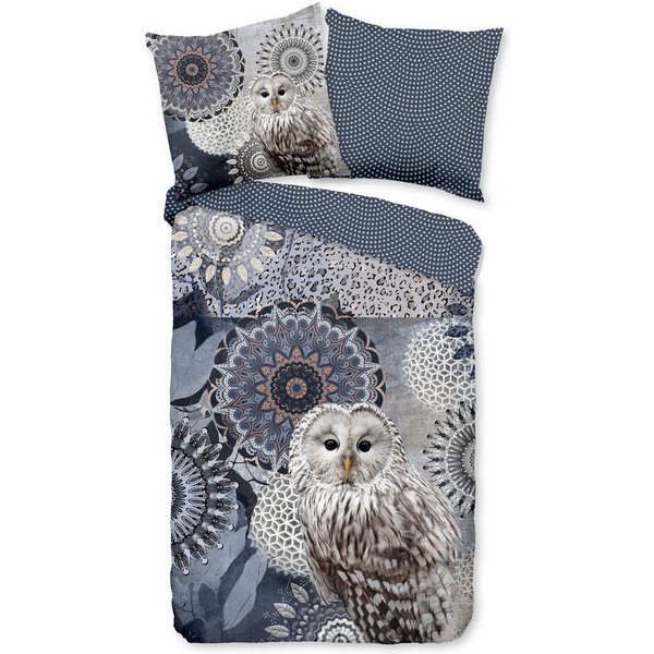 Traumschloss Bettwäsche Comfort Baumwolle, Flanell, 2 teilig, blaue Mandalas mit Eule