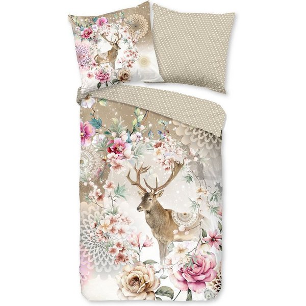 Traumschloss Bettwäsche Comfort Baumwolle, Flanell, 2 teilig, winterlicher Hirsch mit Mandalas