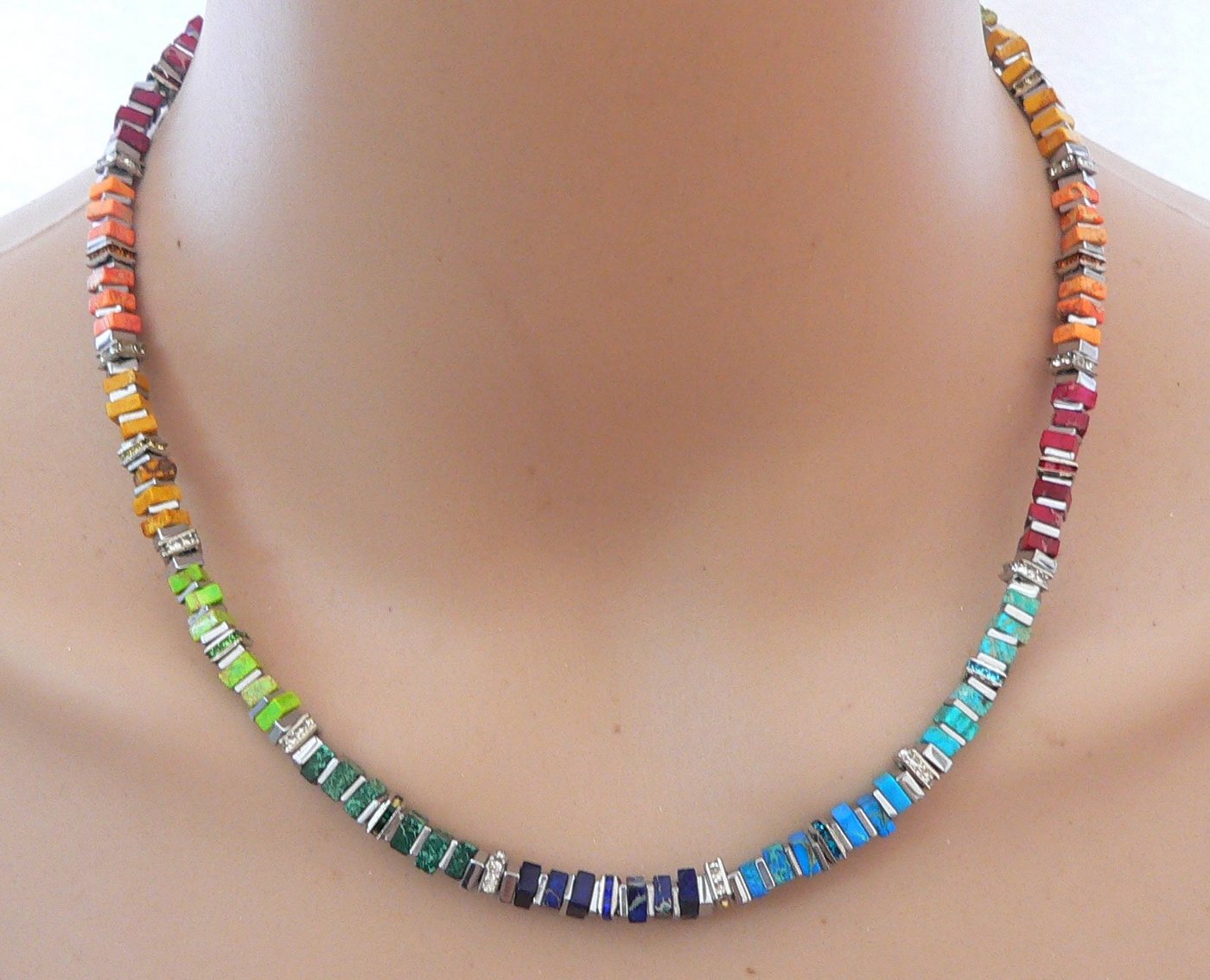traumschmuck Collier 224d Collier Schmuck-/ Edelstein Imperial Jaspis Strass bunt (Geschenk, Muttertag, Weihnachten, Geburtstag, Valentinstag, inkl Schmuckset), – Bild 3 von 4