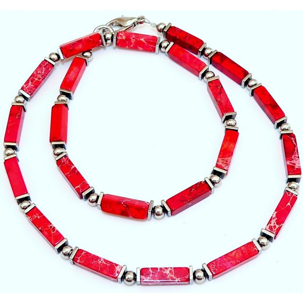 traumschmuck Collier 226a Collier Schmuck,- Edelstein Impression Jaspis rot dunkelrot (Valentinstag, Muttertag), handgefertigt, Made in Germany