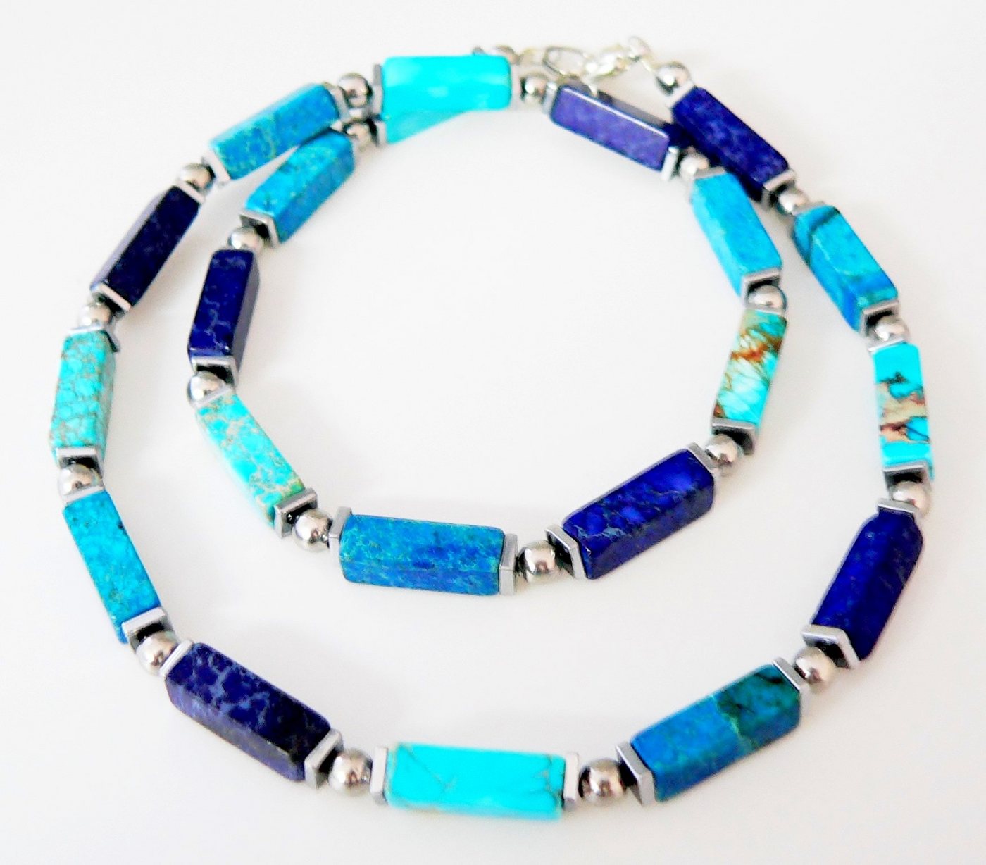 traumschmuck Collier 226nn Collier Schmuck-Edelstein Jaspis blau petrol türkis (Geschenk, Muttertag, Weihnachten, Geburtstag, Valentinstag, inkl Schmuckbox), Ma – Bild 2 von 5