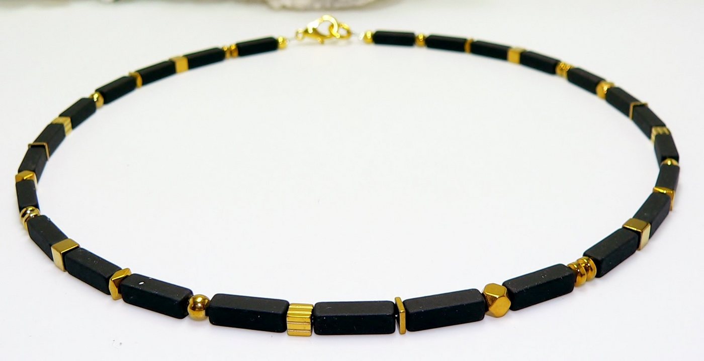 traumschmuck Collier 227a Halskette Collier Schmuck-Edelstein Rechteck Hämatit schwarz (incl. Schmuckbox), handgefertigt, Made in Germany – Bild 2 von 3