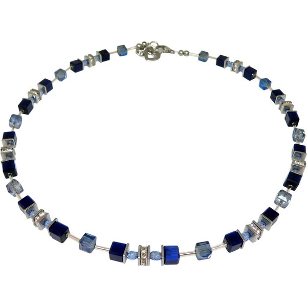 traumschmuck Collier 542. Halskette Würfel Cat Eye Kristallglas dunkelblau Strass (incl. Schmuckbox), handgefertigt, Made in Germany