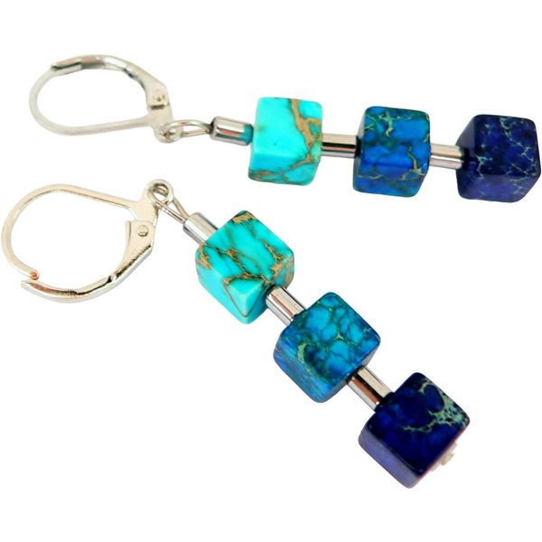 traumschmuck Ohrhänger-Set 213do Ohrhänger Edelstein Jaspis Würfel blau hellblau türkis petrol (Geschenk, Muttertag, Weihnachten, Geburtstag, Valentinstag, incl