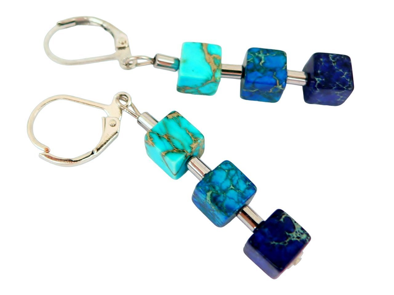 traumschmuck Ohrhänger-Set 213do Ohrhänger Edelstein Jaspis Würfel blau hellblau türkis petrol (Geschenk, Muttertag, Weihnachten, Geburtstag, Valentinstag, incl – Bild 2 von 3