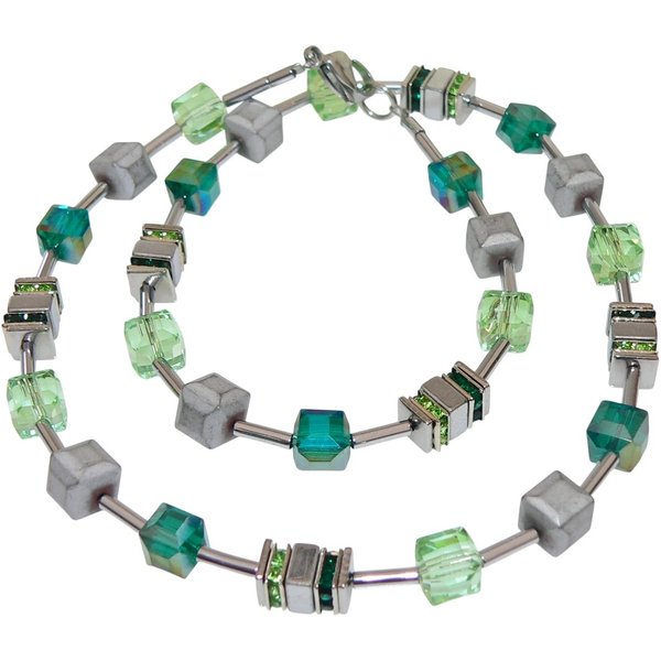 traumschmuck Statementkette 082h Halskette Collier Würfel, Strass, Glas, Hämatit, Strass (inkl Schmuckbox), handgefertigt, Made in Germany