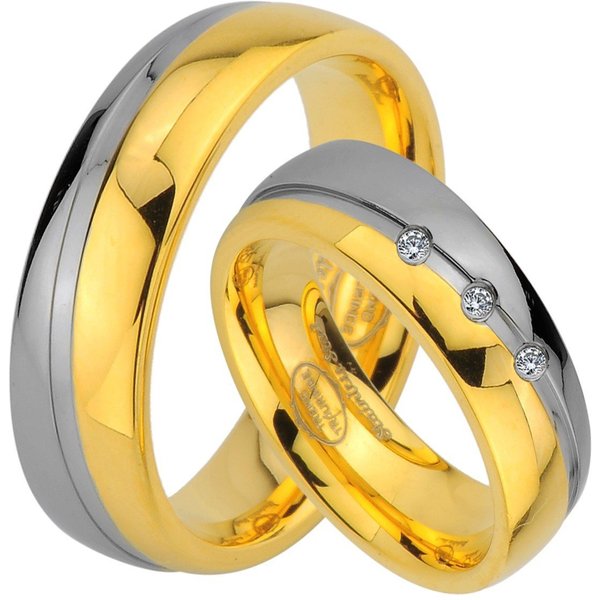 Trauringe123 Trauring Hochzeitsringe Verlobungsringe Trauringe Eheringe Partnerringe aus Edelstahl ohne und mit 3 Steine, JE72