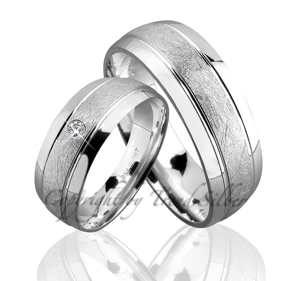 Trauringe123 Trauring Hochzeitsringe Verlobungsringe Trauringe Eheringe Partnerringe aus 925er Silber mit Stein, J69-1 – Bild 2 von 3