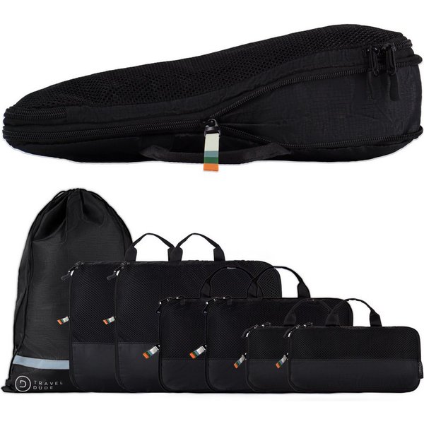 TRAVEL DUDE Kofferorganizer, Packing Cubes aus recycelten Plastikflaschen (ultraleichte Packwürfel, 7-tlg., Packtaschen, Packing Cubes für Rucksack und Koffer),