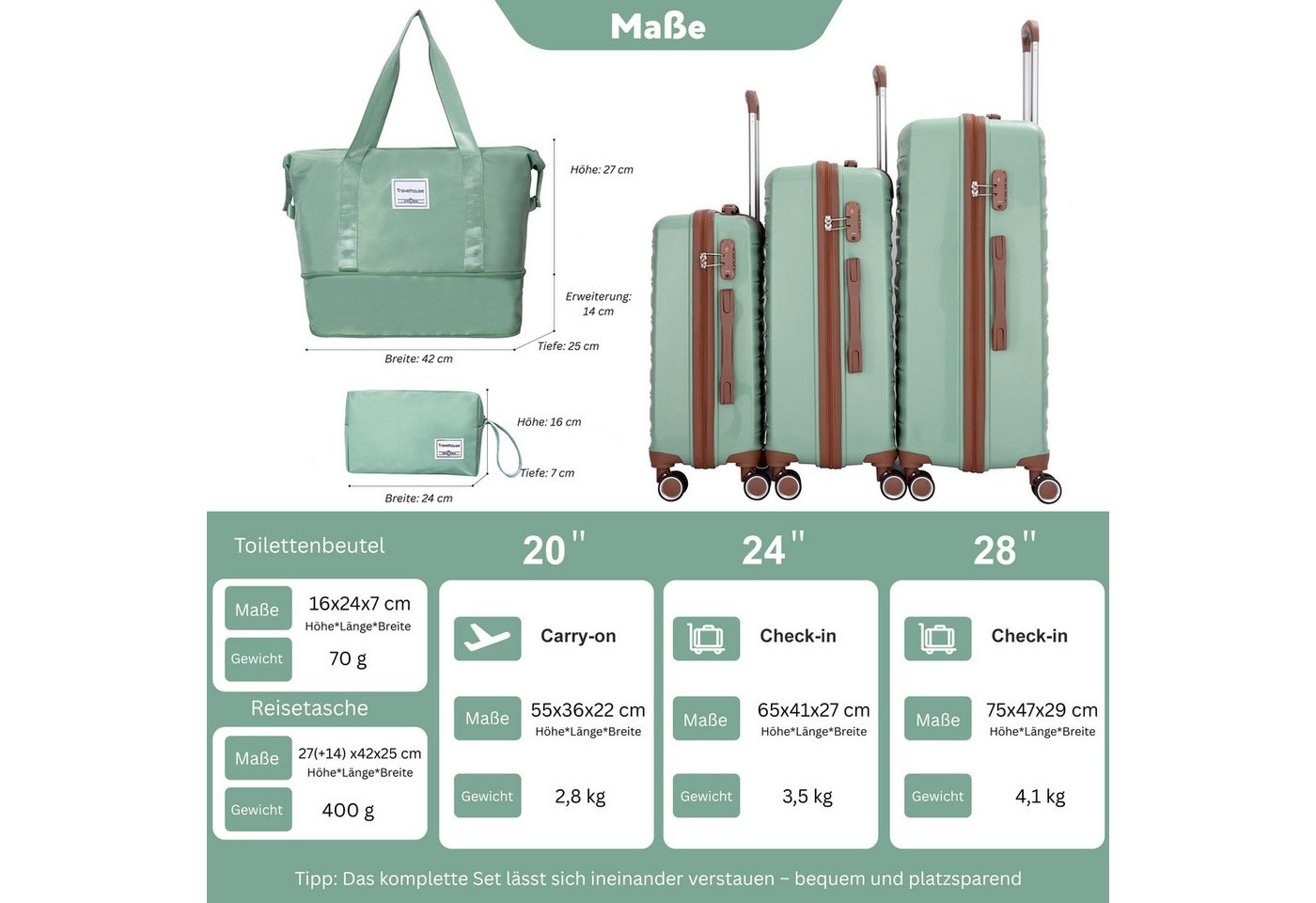Travelhouse Trolleyset Ascona, 4 Rollen, (Spar-Set, 5 tlg., Hartschalen Trolley-Set 5-teilig) – Bild 2 von 5