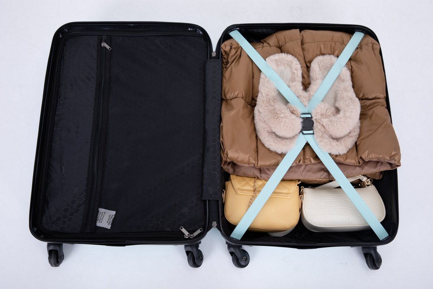 Travelhouse Trolleyset Bali, 4 Rollen, (Komplett Set, 3 tlg., 3-er Koffer Set), Inneinader stapelbar. Standfüße mit Hängefunktion M&L. – Bild 4 von 5