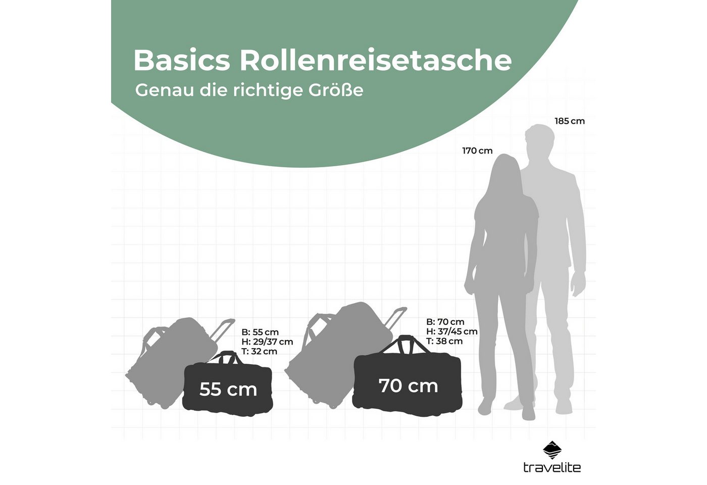 travelite Reisetasche BASICS, verschiedene Größen und Farben, Duffle Bag Reisegepäck Sporttasche Reisebag mit Trolleyfunktion – Bild 2 von 5