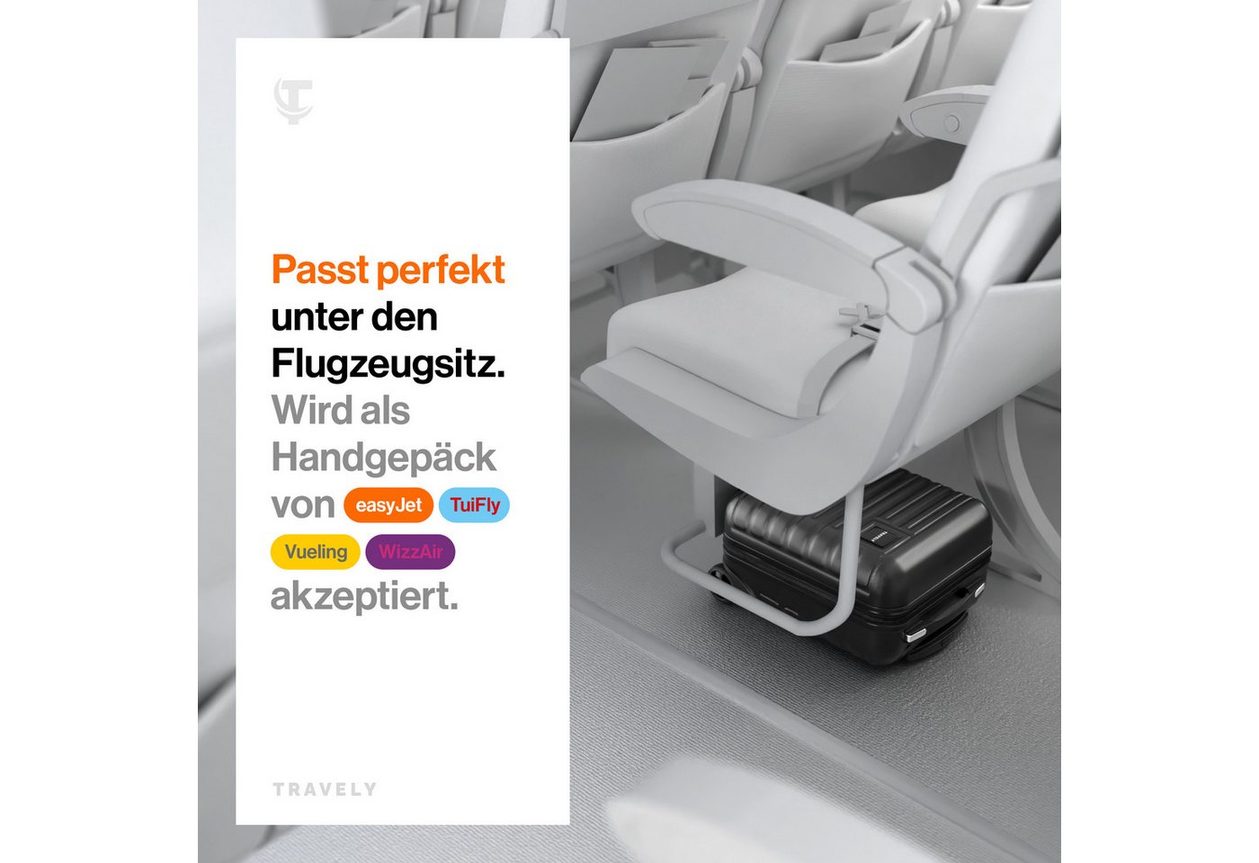 Travely Koffer Polycarbonat Koffer - Reisekoffer, Hartschalenkoffer, Trolley, 2 Rollen, Handgepäck Koffer 40x30x20cm – Bild 2 von 5