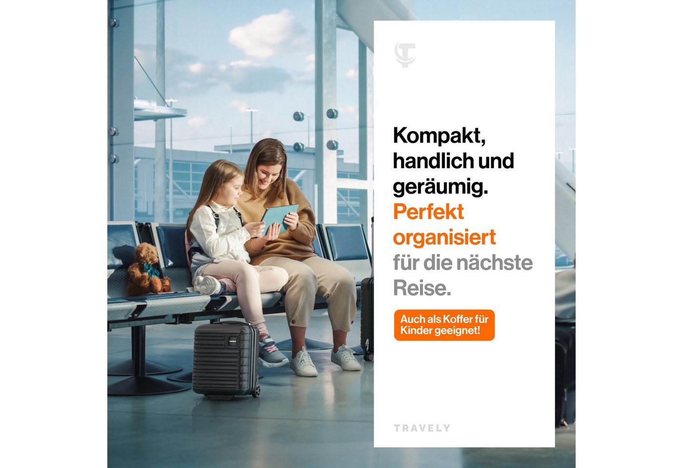 Travely Koffer Polycarbonat Koffer - Reisekoffer, Hartschalenkoffer, Trolley, 2 Rollen, Handgepäck Koffer 40x30x20cm – Bild 3 von 5