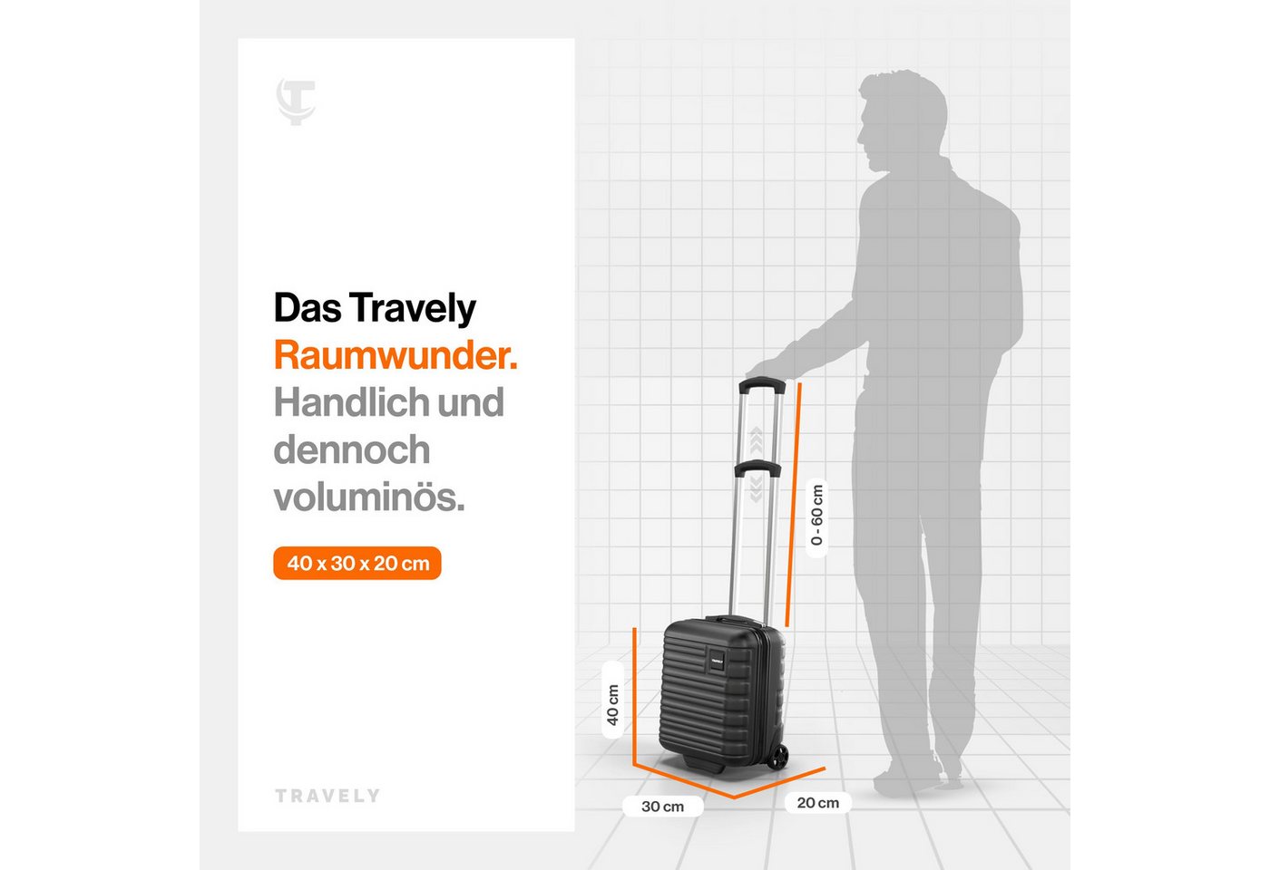 Travely Koffer Polycarbonat Koffer - Reisekoffer, Hartschalenkoffer, Trolley, 2 Rollen, Handgepäck Koffer 40x30x20cm – Bild 4 von 5