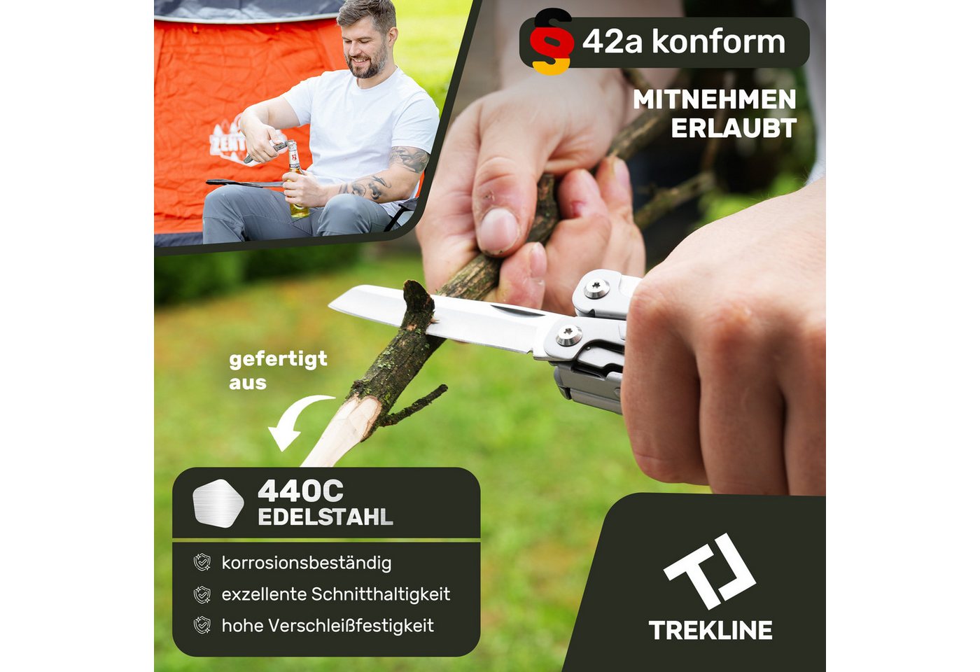 Trekline Multitool - Camping Werkzeug Multifunktionswerkzeug Multifunktionsmesser – Bild 2 von 5