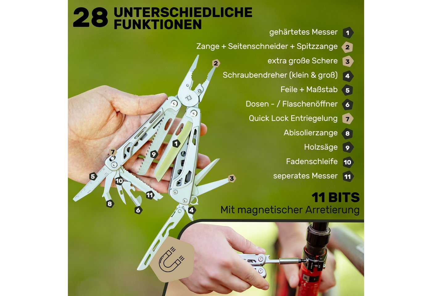 Trekline Multitool - Camping Werkzeug Multifunktionswerkzeug Multifunktionsmesser – Bild 5 von 5
