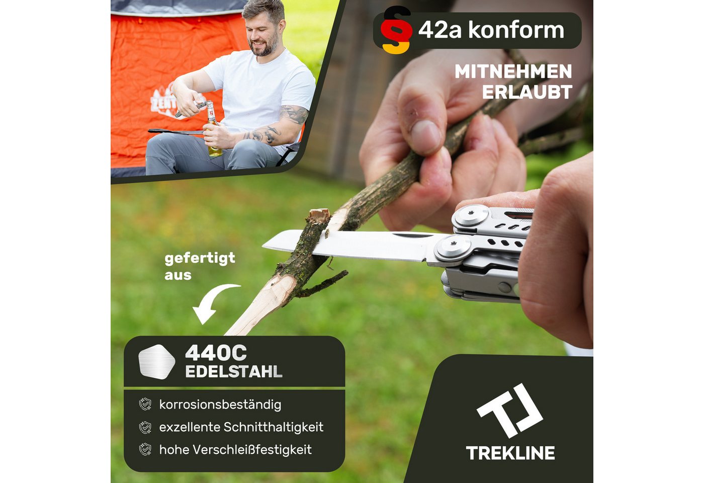Trekline Multitool - Camping Werkzeug Multifunktionswerkzeug Multifunktionsmesser – Bild 2 von 5