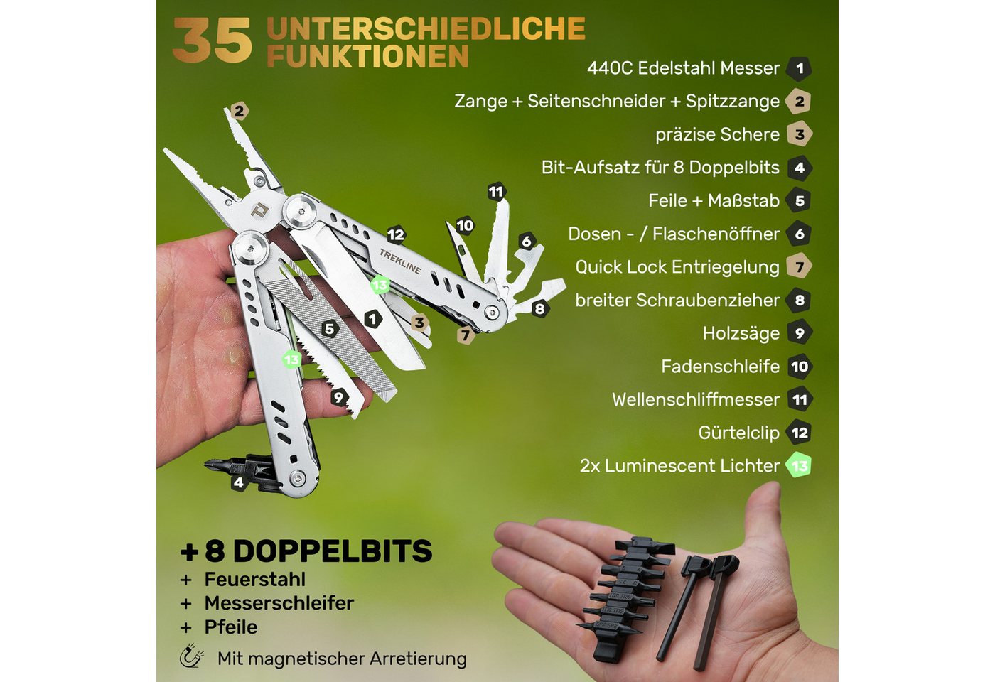Trekline Multitool - Camping Werkzeug Multifunktionswerkzeug Multifunktionsmesser – Bild 5 von 5