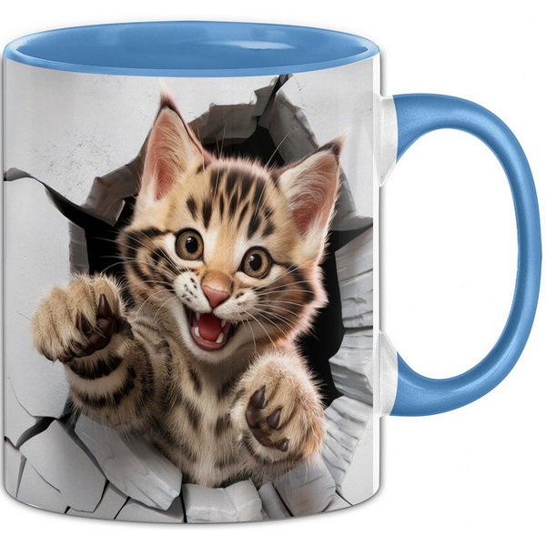 Trendation Tasse 3D Kätzchen Tasse Geschenk Kätzchen Durchbruch Wand Spruch Geschenki