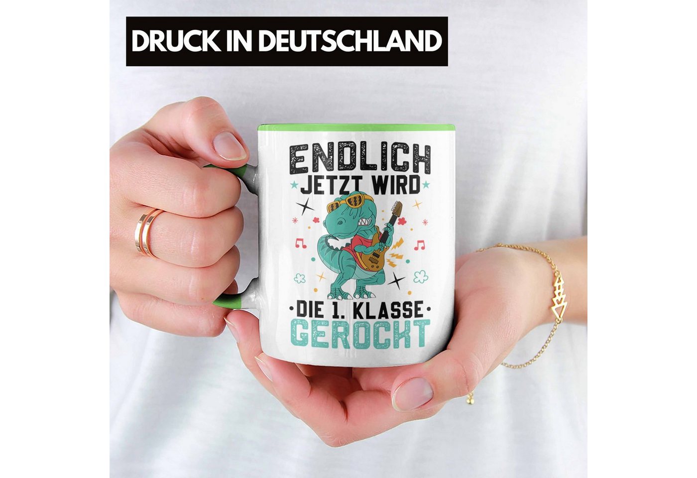 Trendation Tasse Erste Klasse Wird Gerockt Tasse Geschenk zur Einschulung Dinosaurer Ju – Bild 2 von 5