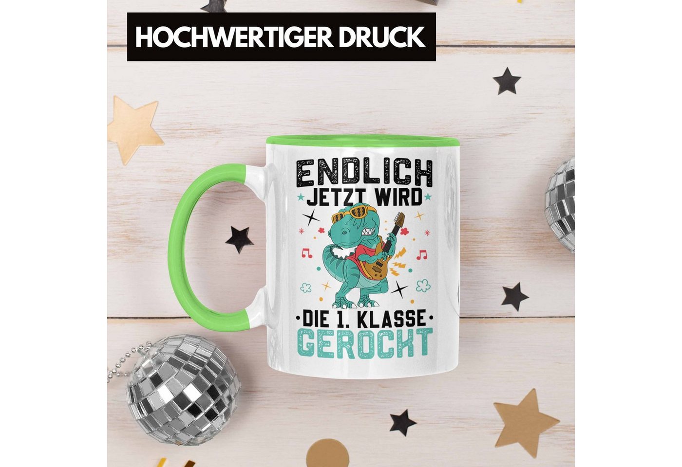 Trendation Tasse Erste Klasse Wird Gerockt Tasse Geschenk zur Einschulung Dinosaurer Ju – Bild 3 von 5