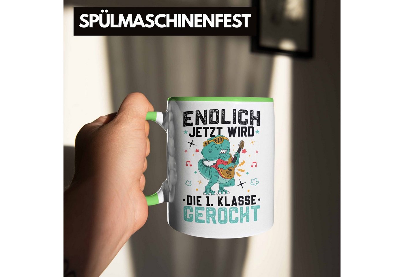 Trendation Tasse Erste Klasse Wird Gerockt Tasse Geschenk zur Einschulung Dinosaurer Ju – Bild 4 von 5