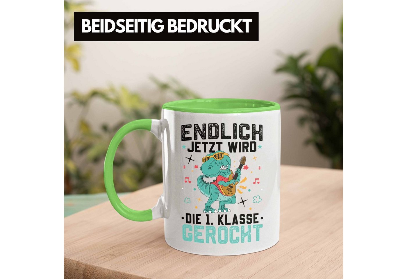 Trendation Tasse Erste Klasse Wird Gerockt Tasse Geschenk zur Einschulung Dinosaurer Ju – Bild 5 von 5