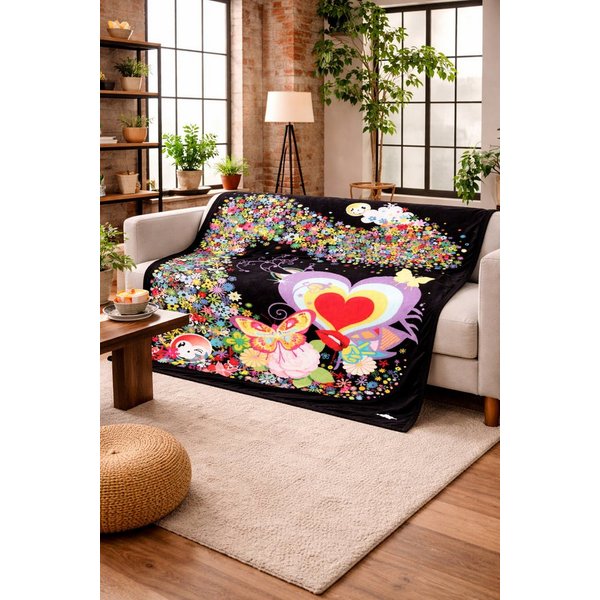 Wohndecke Reilly - Fleece Decke, Fleecedecke, Kuscheldecke, Hearts & Butterflies, trendimport