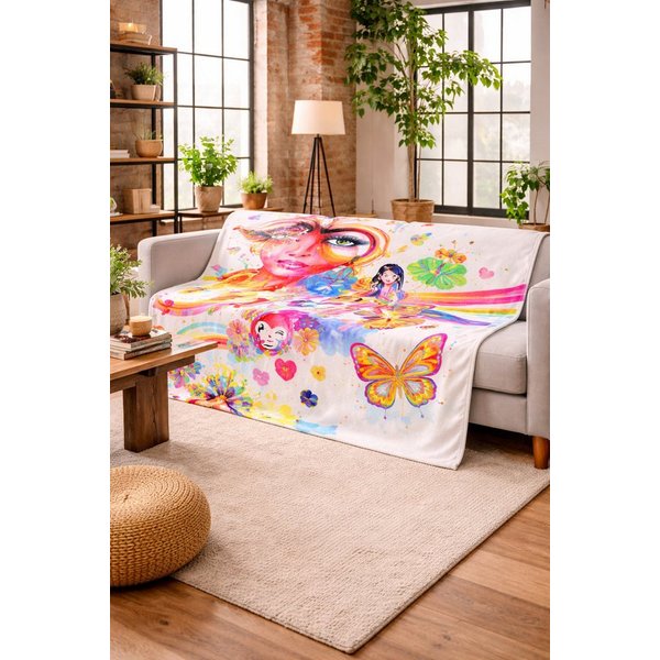 Wohndecke Reilly - Fleece Decke, Fleecedecke, Kuscheldecke, Weiß, Rainbow Face, trendimport