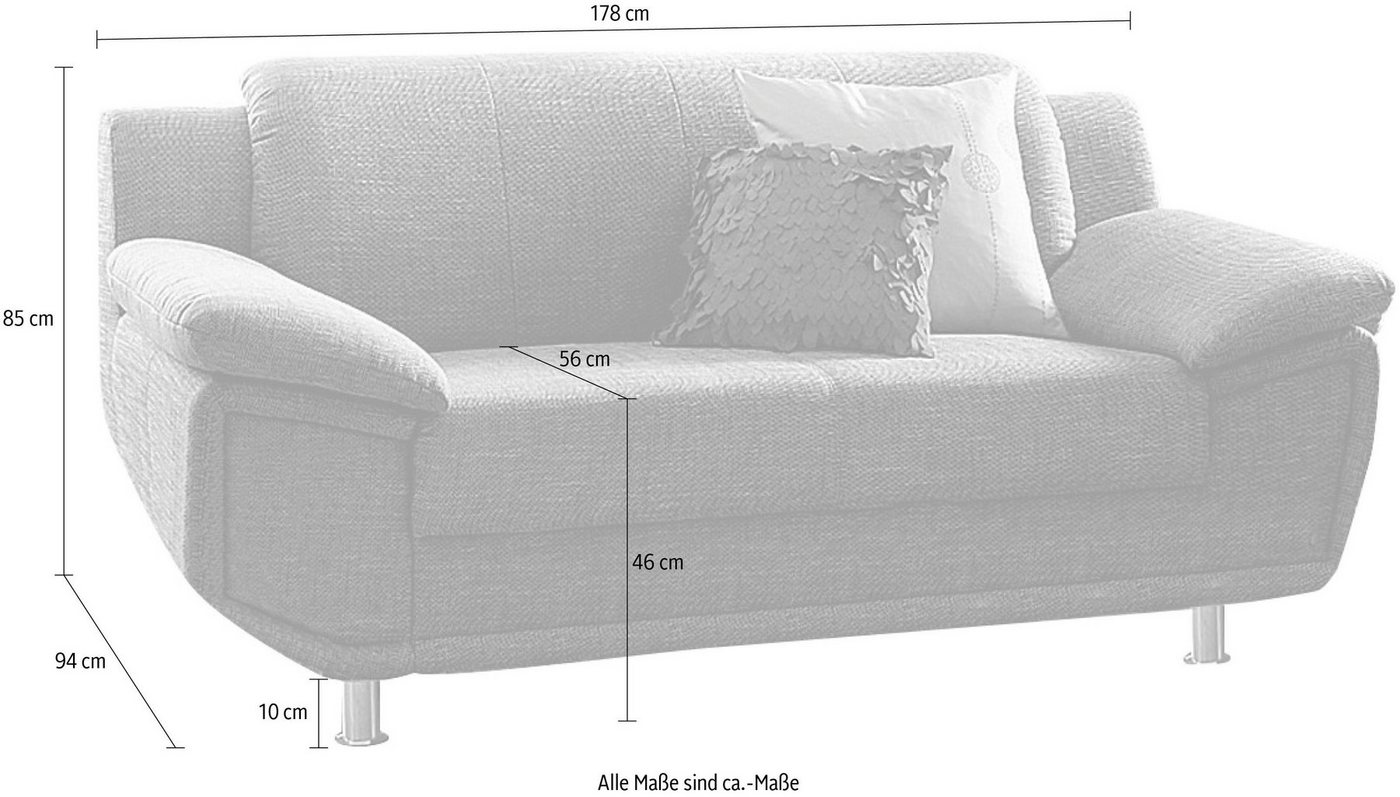 TRENDMANUFAKTUR 2-Sitzer Rondo 178 cm, 2-Sitzer, komfortabel, Federkern optional, Chromfüße, Couch wahlweise mit Federkern und in verschiedenen Bezügen bestellb – Bild 3 von 4