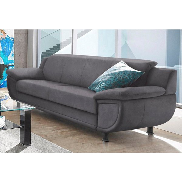 TRENDMANUFAKTUR 3-Sitzer Rondo 207 cm, Breite, breite Armlehnen, Füße schwarz, Big-Sofa wahlweise mit Federkern, in verschiedenen Bezügen bestellbar
