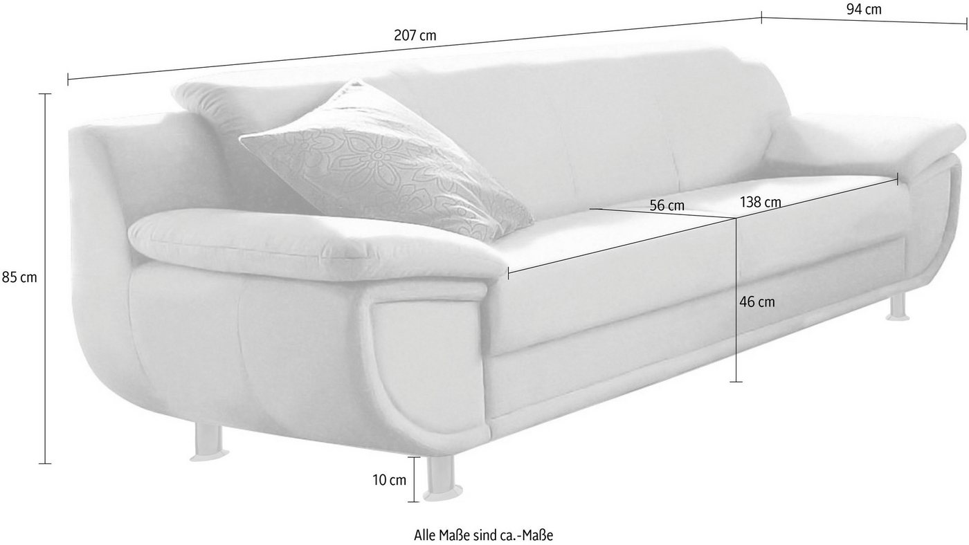 TRENDMANUFAKTUR 3-Sitzer Rondo 207 cm, Breite, breite Armlehnen, Füße schwarz, Big-Sofa wahlweise mit Federkern, in verschiedenen Bezügen bestellbar – Bild 5 von 5