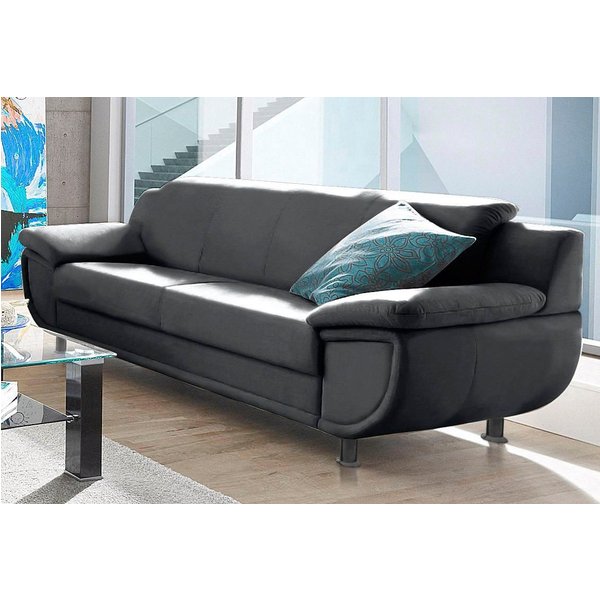 TRENDMANUFAKTUR 3-Sitzer Rondo 207 cm, Breite, breite Armlehnen, Füße schwarz, Big-Sofa wahlweise mit Federkern, in verschiedenen Bezügen bestellbar