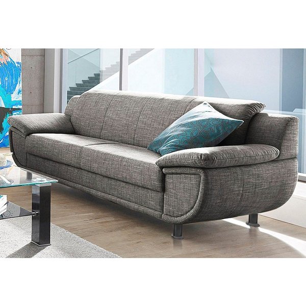 TRENDMANUFAKTUR 3-Sitzer Rondo 207 cm, Breite, breite Armlehnen, Füße schwarz, Big-Sofa wahlweise mit Federkern, in verschiedenen Bezügen bestellbar